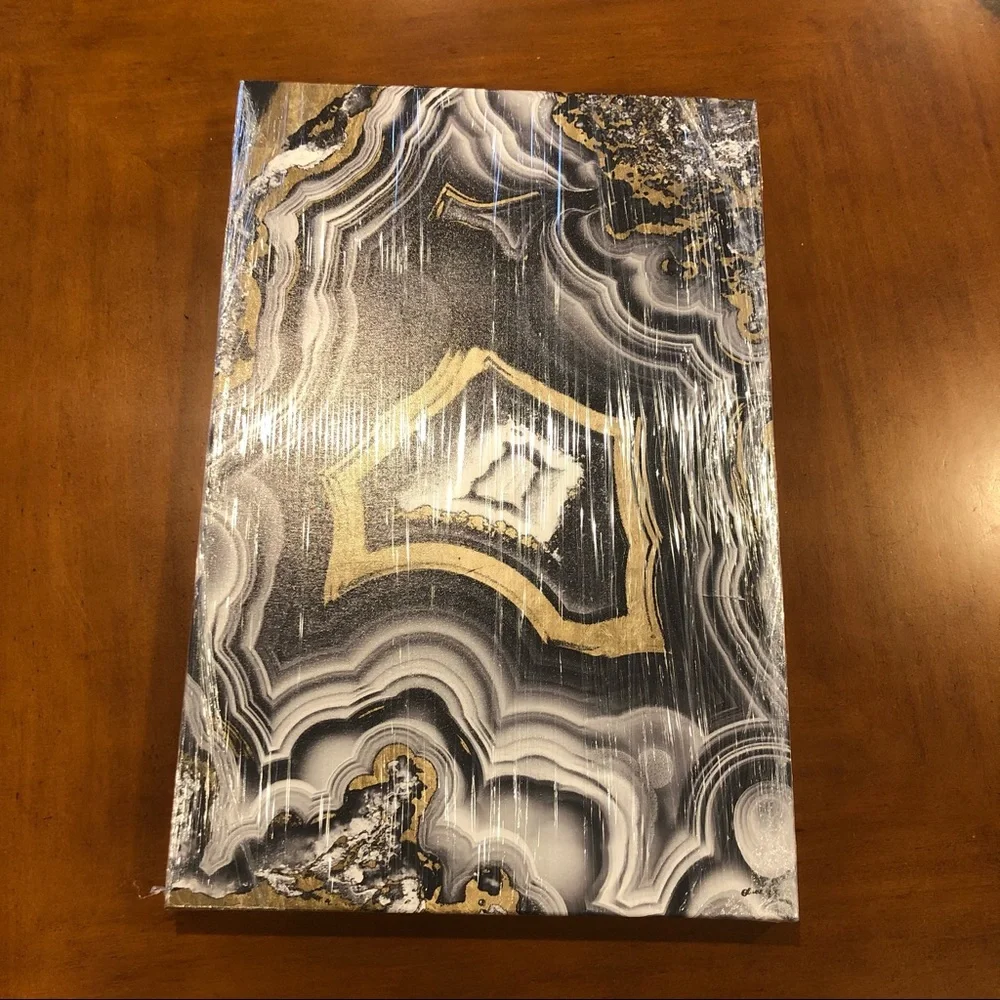 NEW $230 Oliver Gal 16x24 AdoreGeo Abstract Wall Art Print Black Gold Metallic